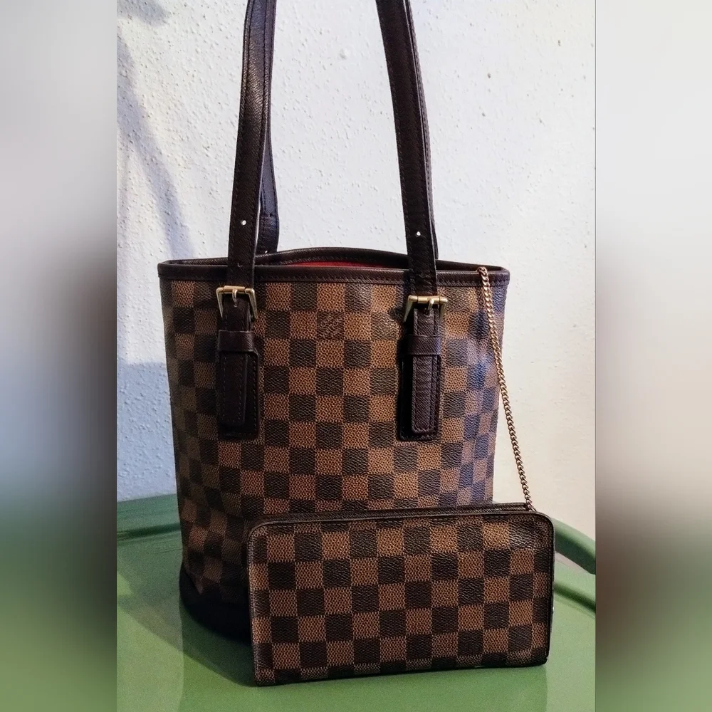 Louis Vuitton Damier Ebene Bucket Bag With Matching Wallet EUC - Picture 3 of 16